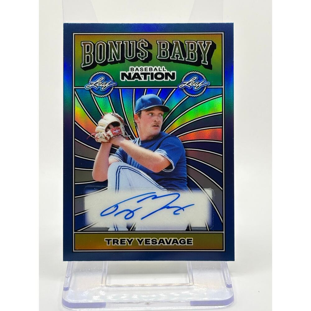 2025 Leaf Baseball Nation Trey Yesavage Bonus Baby Blue Refractor Auto 3/7 SP
